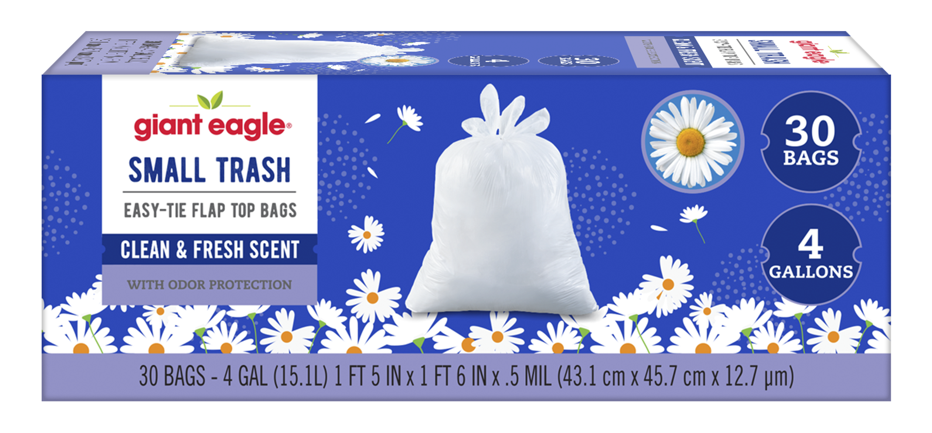 slide 1 of 3, Giant Eagle Trash Bags Easy Tie, 4 Gallons 30 Count, 30 ct
