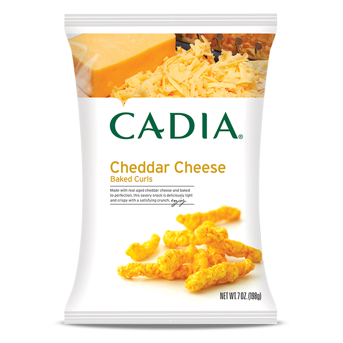 slide 1 of 1, Cadia Cheddar Cheese Baked Curls, 7 oz