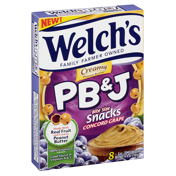 slide 1 of 1, Welch's PB&J Creamy Bite Size Snacks Concord Grape, 8 ct