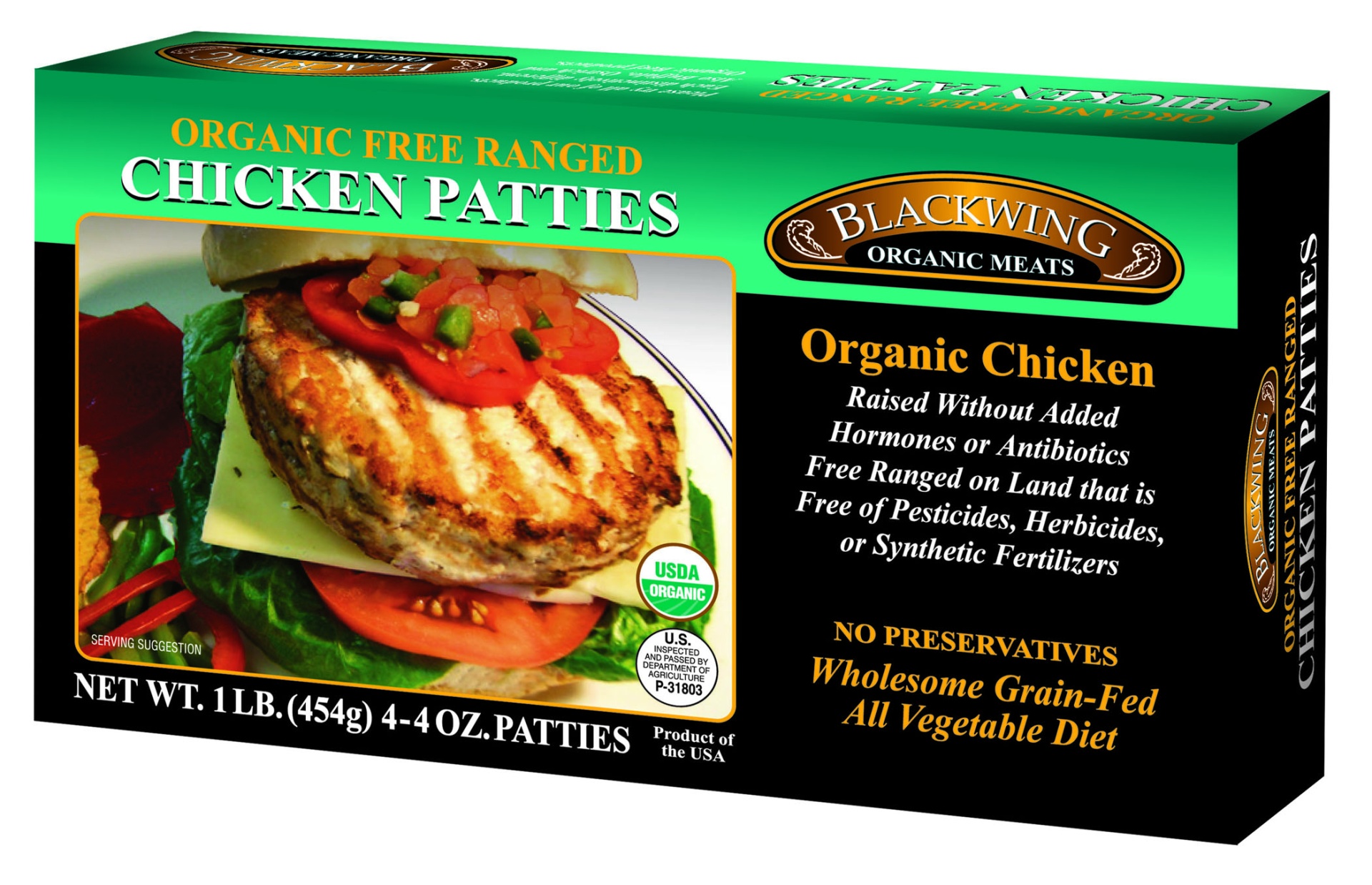 slide 1 of 1, Blackwing Org Chicken Patties, 16 oz