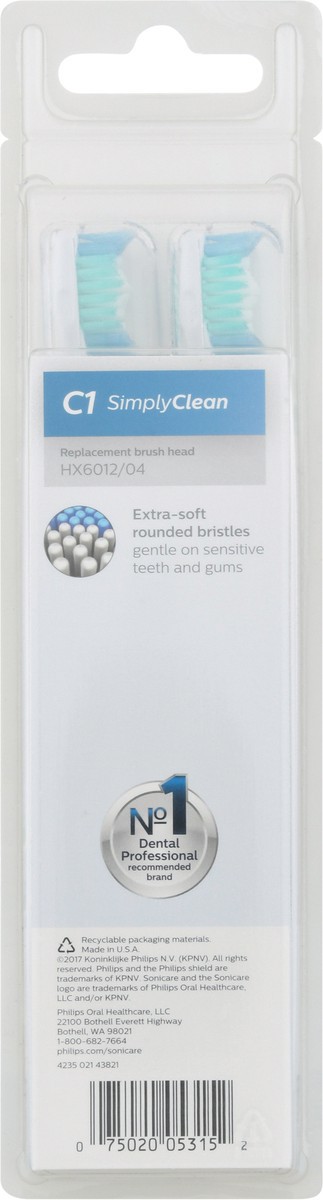 slide 2 of 9, Philips Sonicare Simply Clean replacement toothbrush heads, HX6012/04, 2-pk, 2 ct