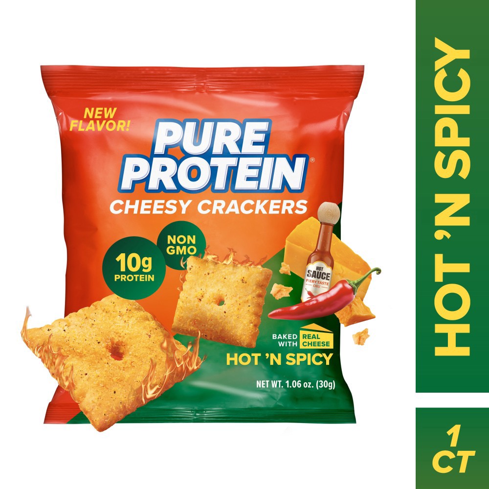slide 1 of 2, Pure Protein Hot 'n Spicy Cheesy Crackers, 1.06 oz