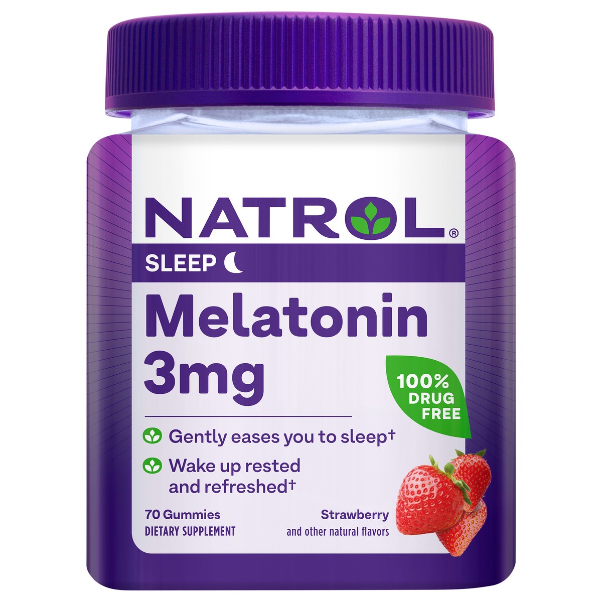 slide 2 of 8, Natrol Melatonin Gummies, Sleep Support for Adults, 3 mg Melatonin Supplement for Sleeping, 70 Strawberry-Flavored Gummies, Up to a 70 Day Supply, 70 ct