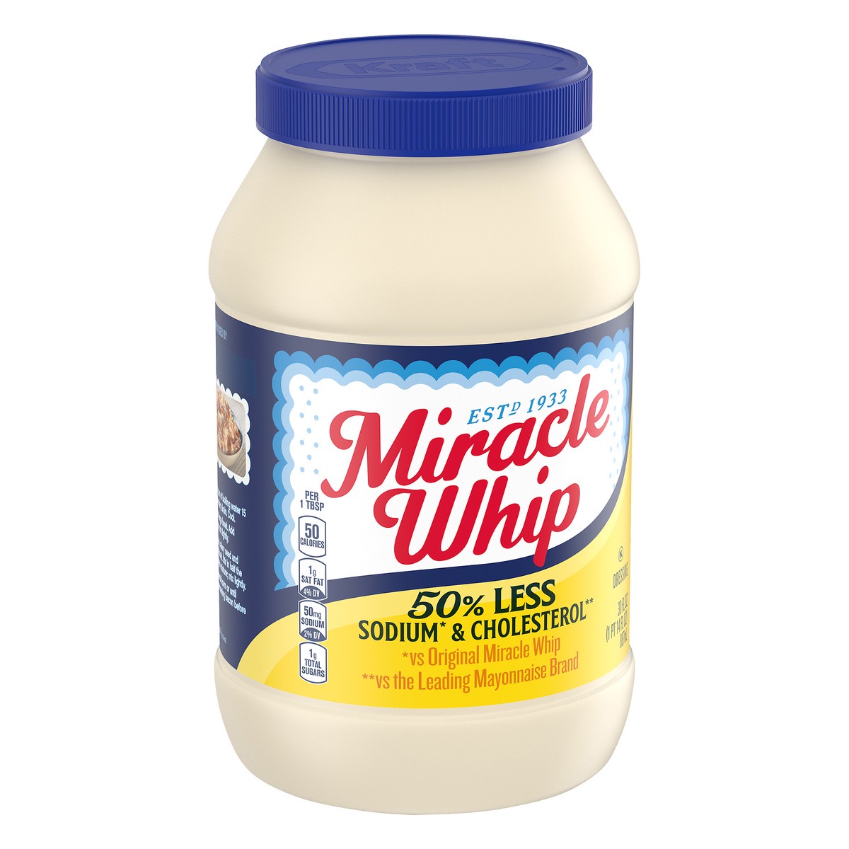 slide 9 of 10, Miracle Whip Mayo-like Dressing with 50% Less Sodium & Cholesterol, 30 fl oz Jar, 30 fl oz