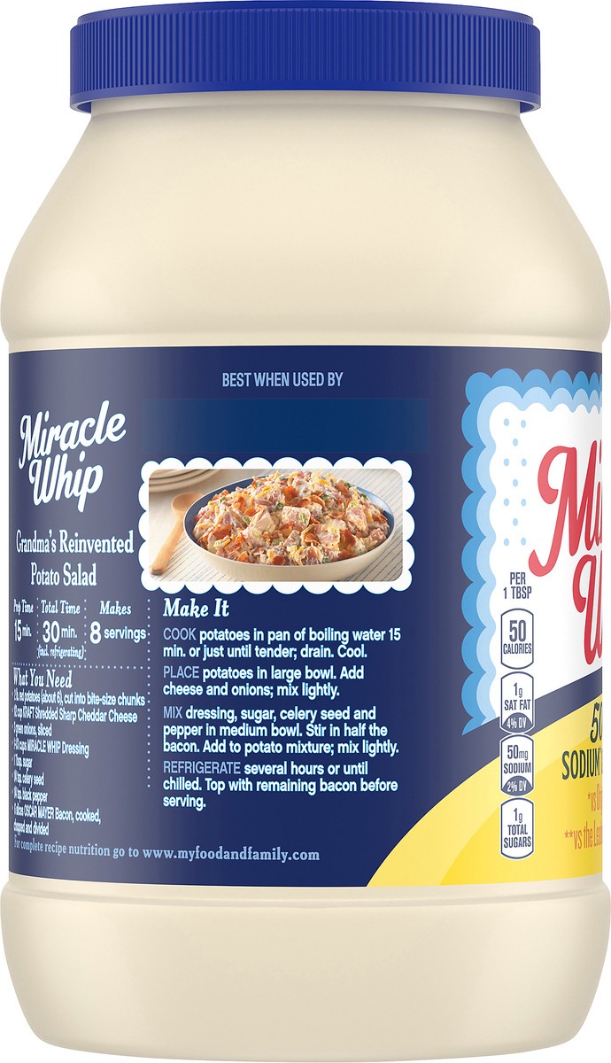 slide 5 of 10, Miracle Whip Mayo-like Dressing with 50% Less Sodium & Cholesterol, 30 fl oz Jar, 30 fl oz