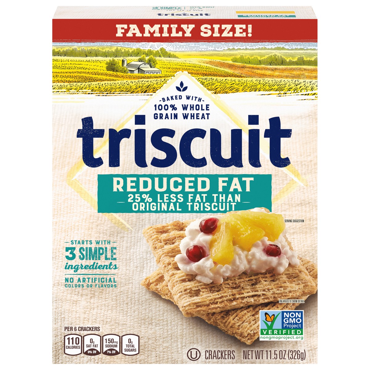 slide 1 of 9, Triscuit Reduced Fat Whole Grain Wheat Crackers, Vegan Crackers, Family Size, 11.5 oz, 11.5 oz