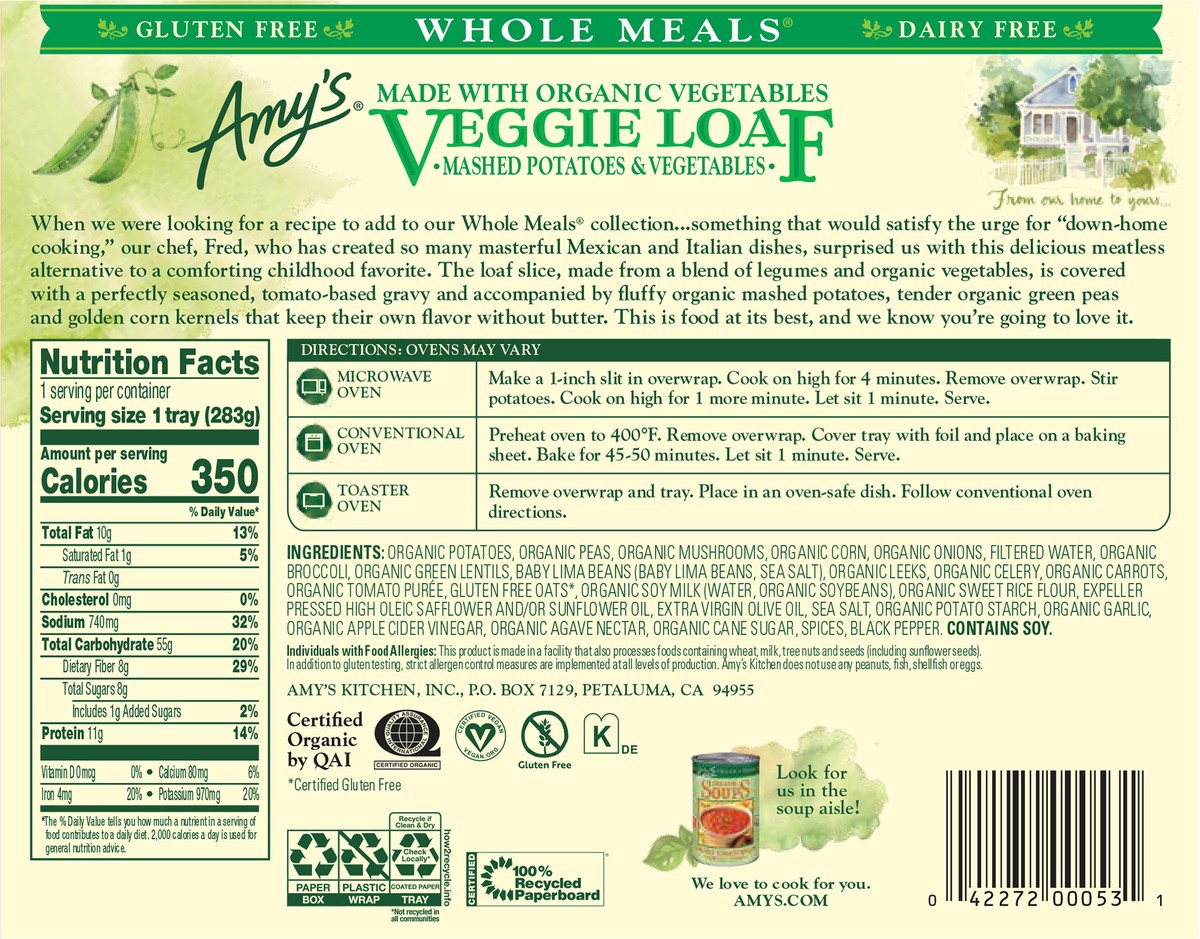 slide 2 of 4, Amy's Kitchen Veggie Loaf Whole Meal, 10 oz