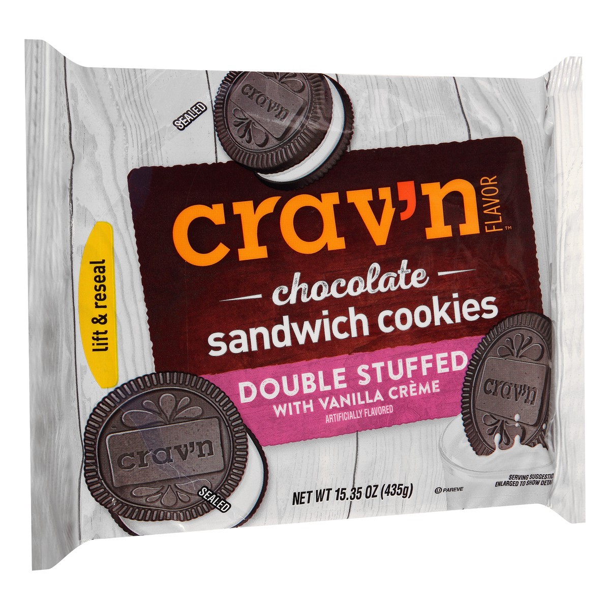 slide 3 of 14, Crav'n Flavor Double Stuffed with Vanilla Creme Chocolate Sandwich Cookies - 15.35 oz, 15.35 oz