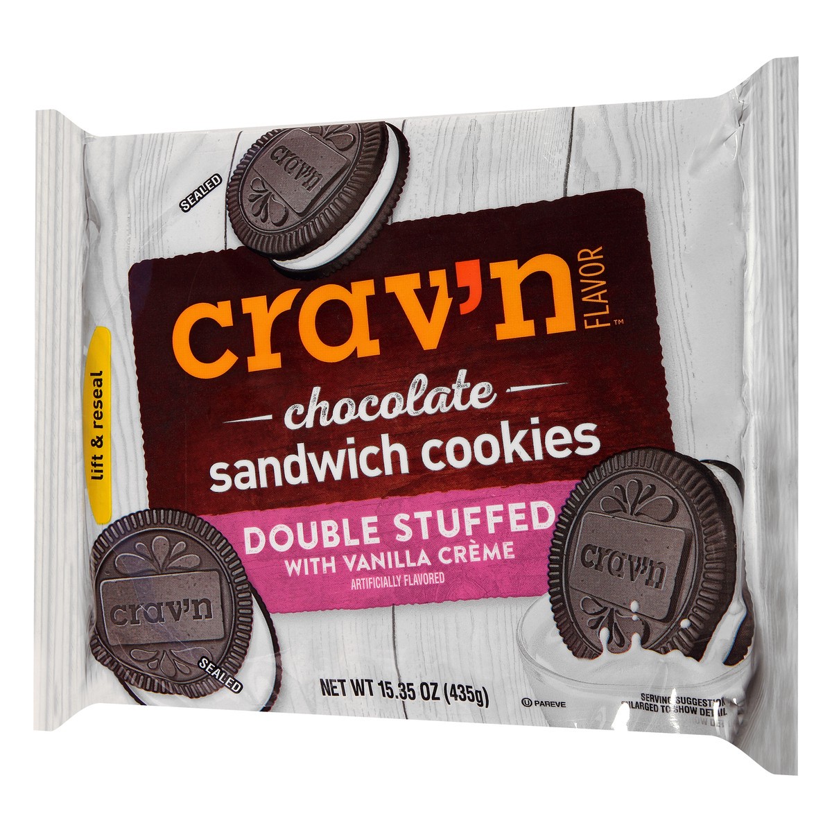 slide 8 of 14, Crav'n Flavor Double Stuffed with Vanilla Creme Chocolate Sandwich Cookies - 15.35 oz, 15.35 oz