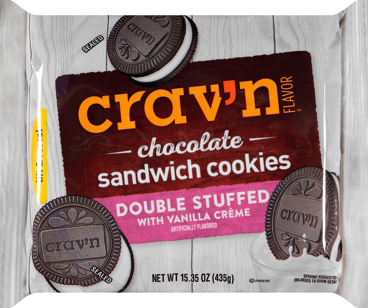 slide 13 of 14, Crav'n Flavor Double Stuffed with Vanilla Creme Chocolate Sandwich Cookies - 15.35 oz, 15.35 oz
