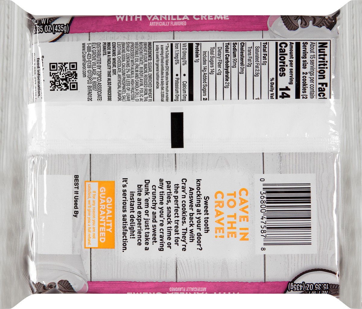 slide 6 of 14, Crav'n Flavor Double Stuffed with Vanilla Creme Chocolate Sandwich Cookies - 15.35 oz, 15.35 oz
