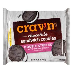 Crav'n Flavor Double Stuffed Vanilla Creme Chocolate Sandwich Cookies - 15.35 oz