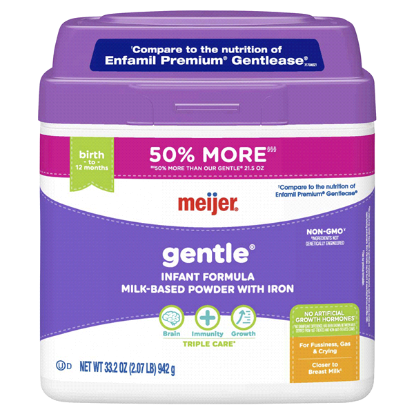 slide 1 of 1, Meijer Baby Value Size Gentle Infant Formula With Iron, Non-Gmo, 33.2 oz