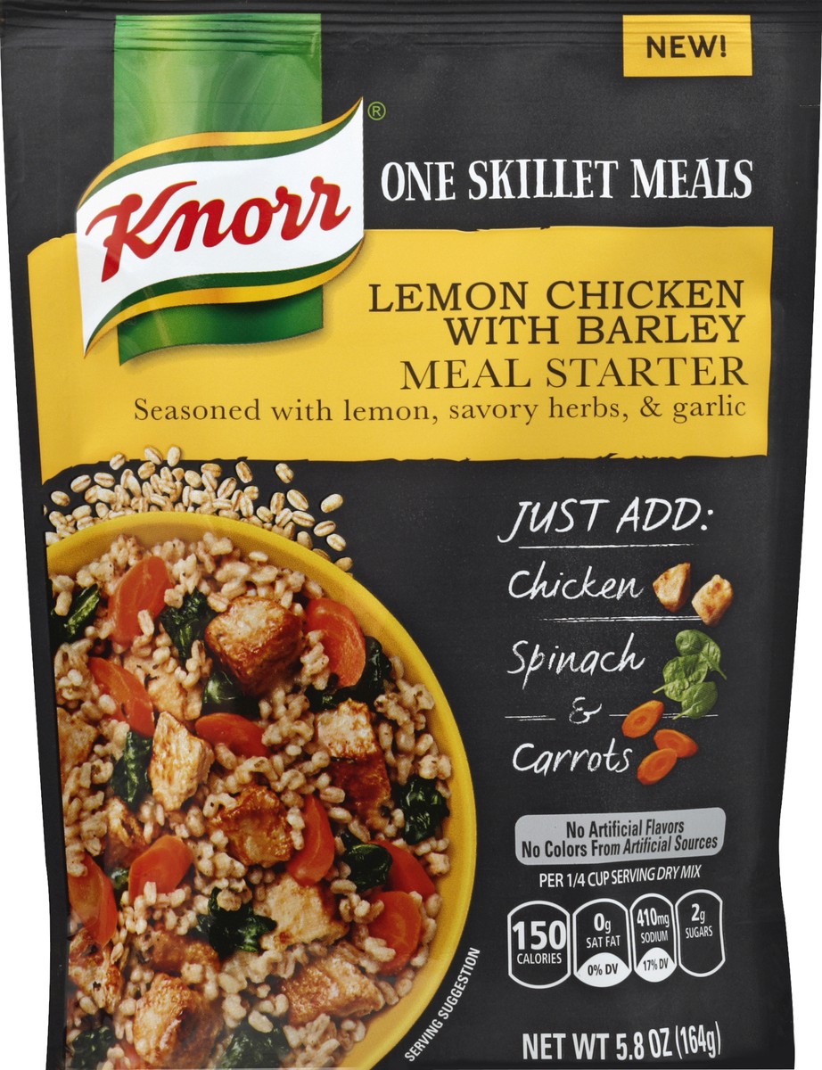 slide 5 of 6, Knorr One Skillet Meals Meal Starter Lemon Chicken With Barley, 5.8 oz