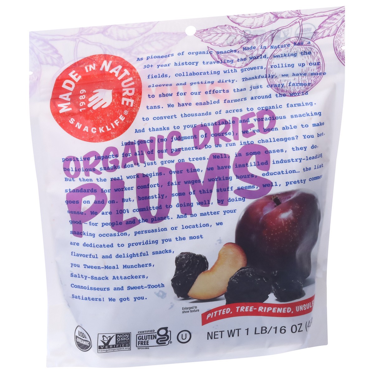 slide 2 of 9, Made in Nature Organic Dired Plums 1 lb, 16 oz