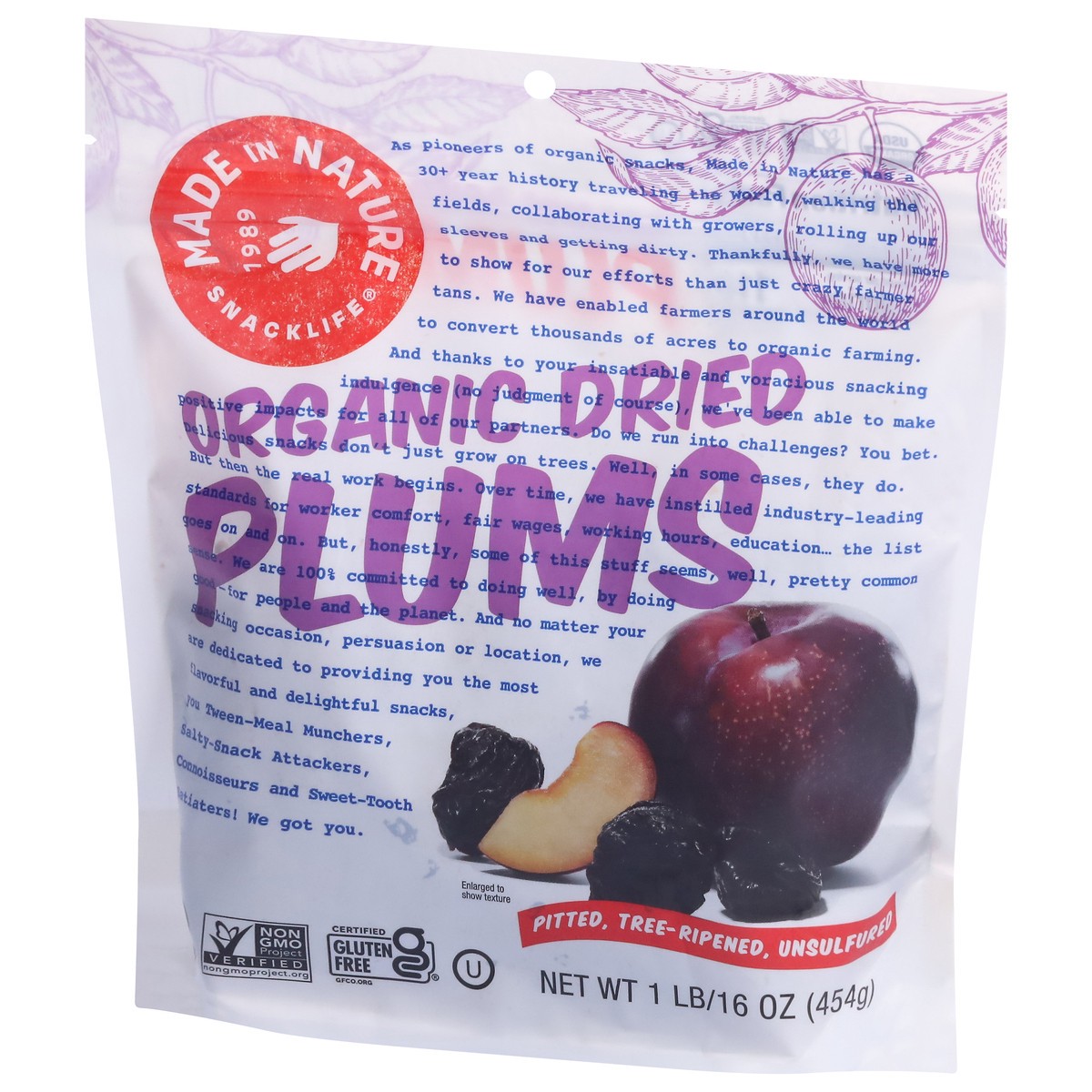 slide 3 of 9, Made in Nature Organic Dired Plums 1 lb, 16 oz