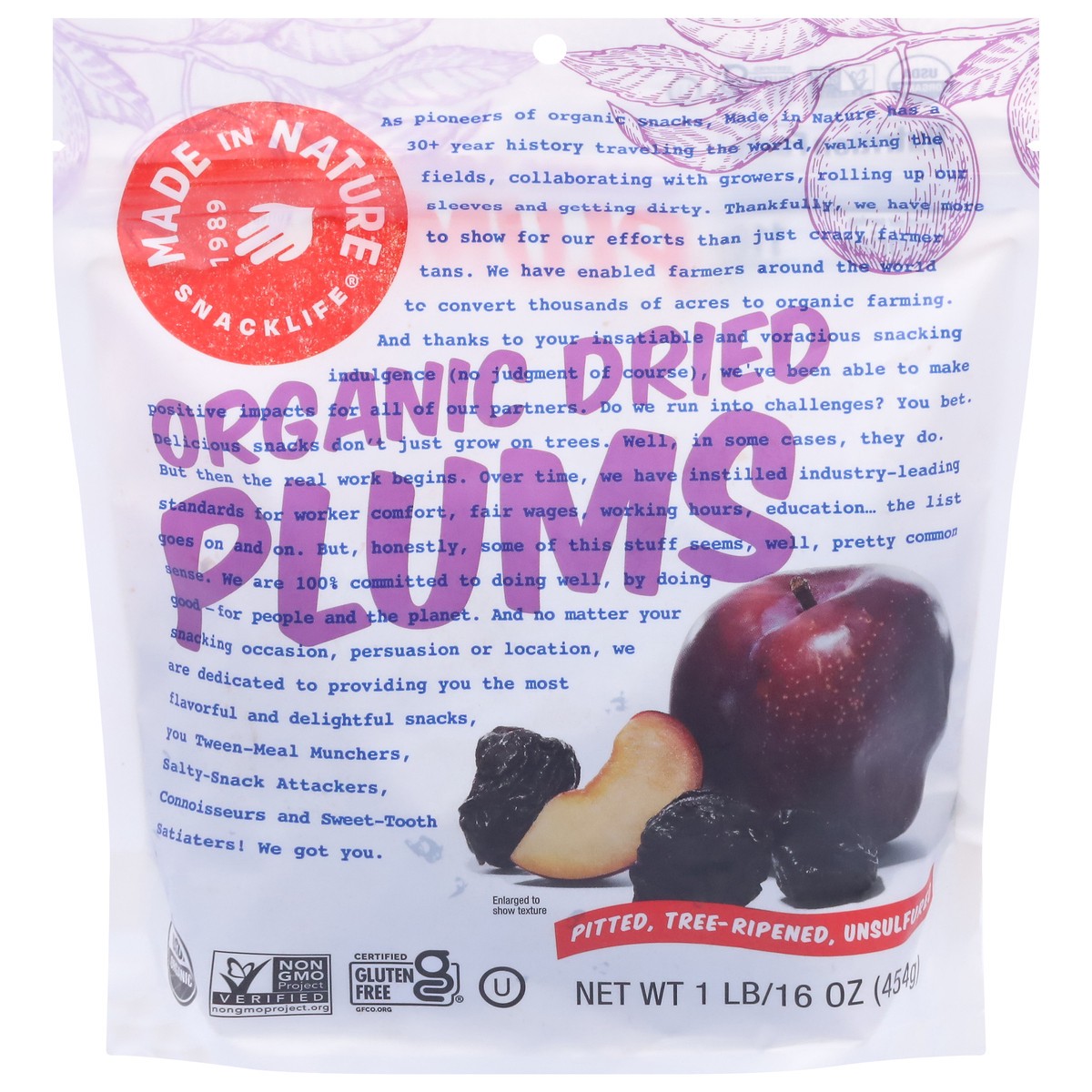 slide 1 of 9, Made in Nature Organic Dired Plums 1 lb, 16 oz