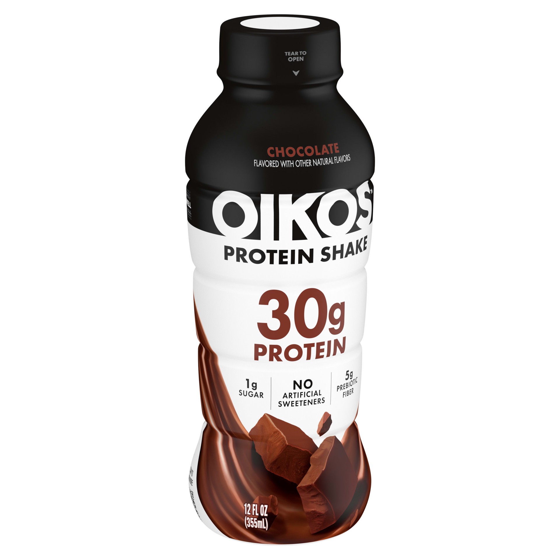 slide 3 of 5, Oikos Protein Shake, Chocolate, 30g Protein, Shelf Stable, 12 Fl Oz Bottle, 12 fl oz