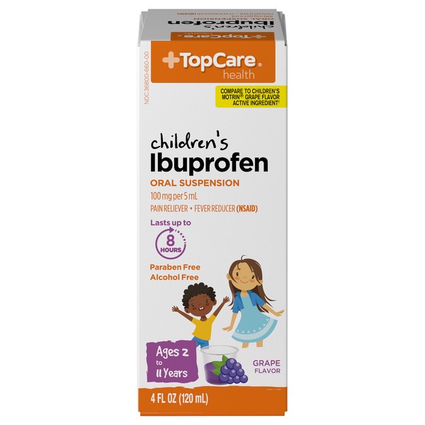 slide 1 of 1, TopCare Childrens Ibuprofen Grape, 4 oz