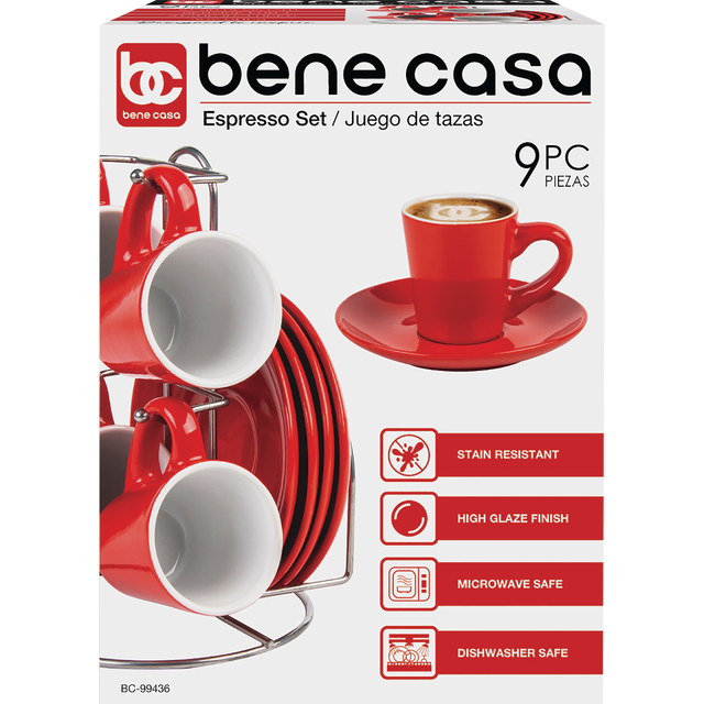 slide 1 of 1, BC 9Pc Red Espresso Set W/ Rack, 1 ct