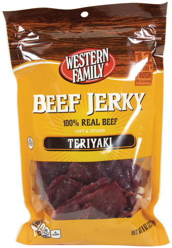 slide 1 of 1, Western Family Teriyaki Beef Jerky, 8 oz