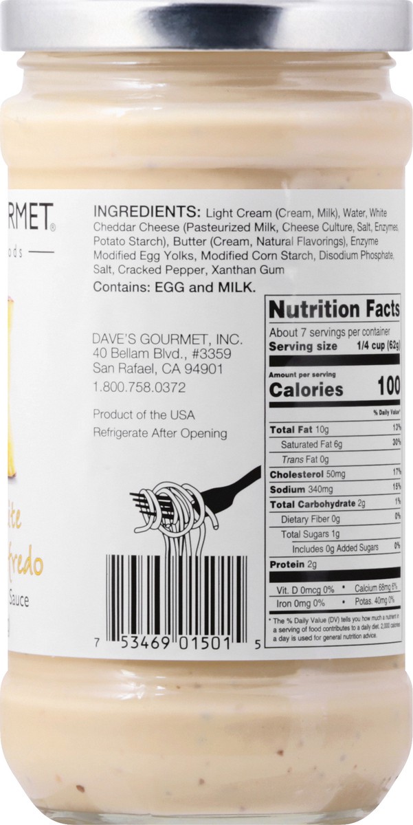 slide 3 of 13, Dave's Gourmet Aged White Cheddar Alfredo Pasta Sauce, 15 oz