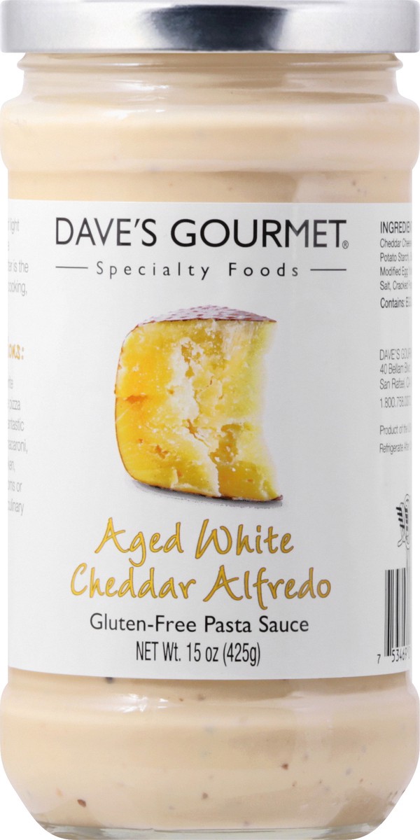 slide 12 of 13, Dave's Gourmet Aged White Cheddar Alfredo Pasta Sauce, 15 oz