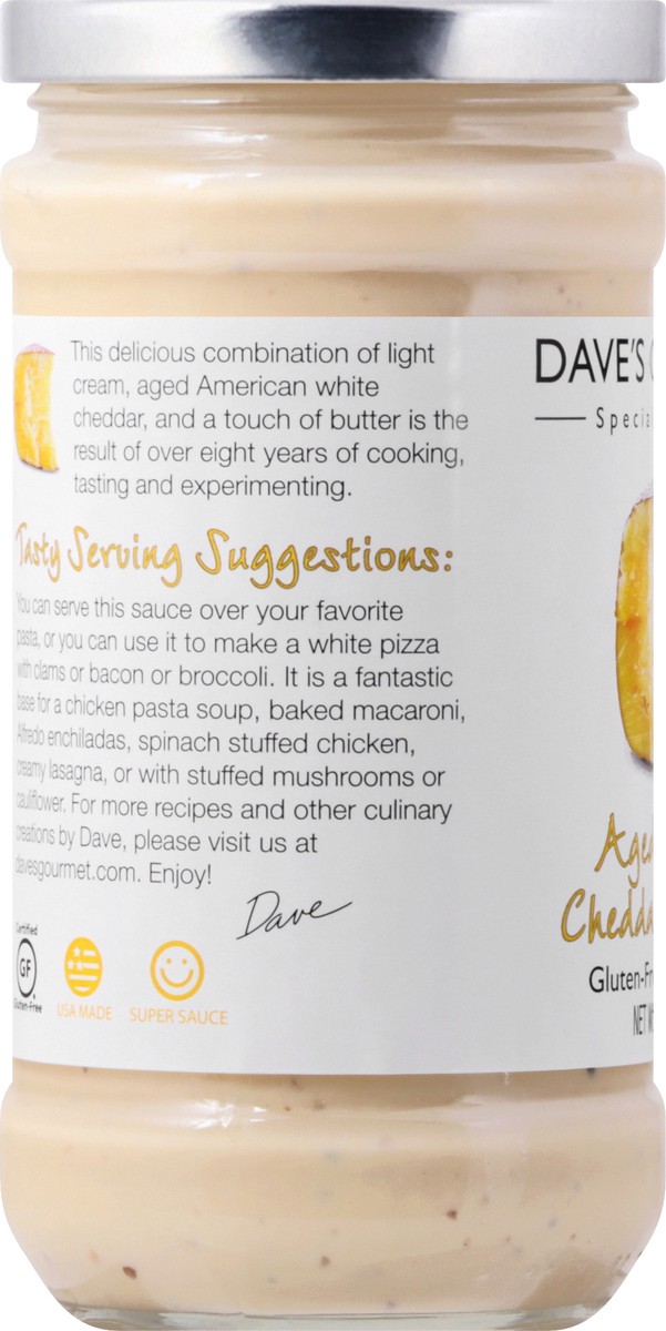 slide 2 of 13, Dave's Gourmet Aged White Cheddar Alfredo Pasta Sauce, 15 oz