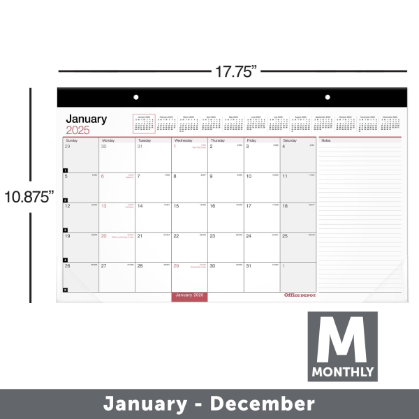 slide 2 of 2, 2025 Office Depot Monthly Desk Pad Calendar, 17-3/4"" X 11"", Traditional, January 2025 To December 2025, Od201000, 1 ct