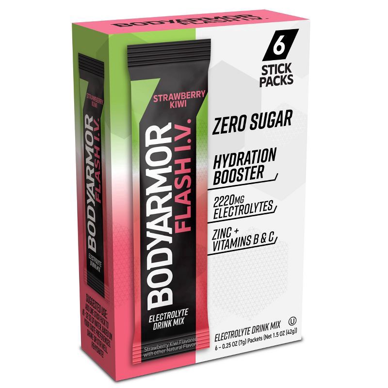 slide 3 of 3, BODYARMOR Flash IV Strawberry Kiwi Pouches, 0.25 dry oz, 6 Pack, 6 ct; 1 oz