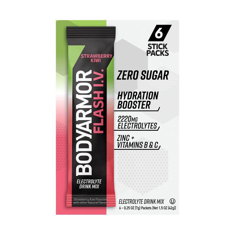 slide 2 of 3, BODYARMOR Flash IV Strawberry Kiwi Pouches, 0.25 dry oz, 6 Pack, 6 ct; 1 oz