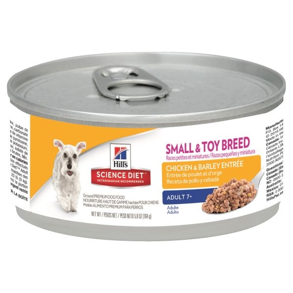 slide 1 of 1, Science Diet Dog Food, Premium, Chicken & Barley Entree, Ground, Adult (7+), Small & Toy Breed, 12.5 oz