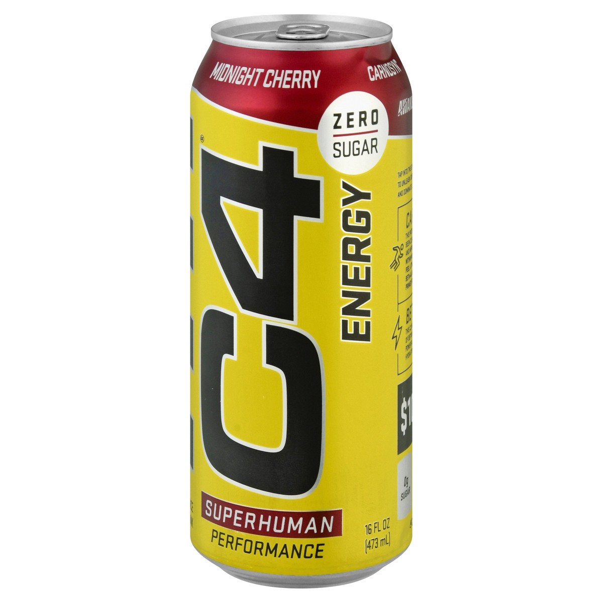 slide 8 of 12, C4 Energy, C4 Energy - Yellow Can, Carbonated, Midnight Cherry, 16 oz