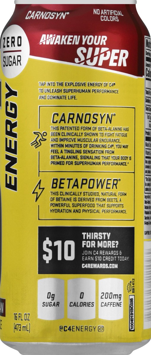 slide 10 of 12, C4 Energy, C4 Energy - Yellow Can, Carbonated, Midnight Cherry, 16 oz
