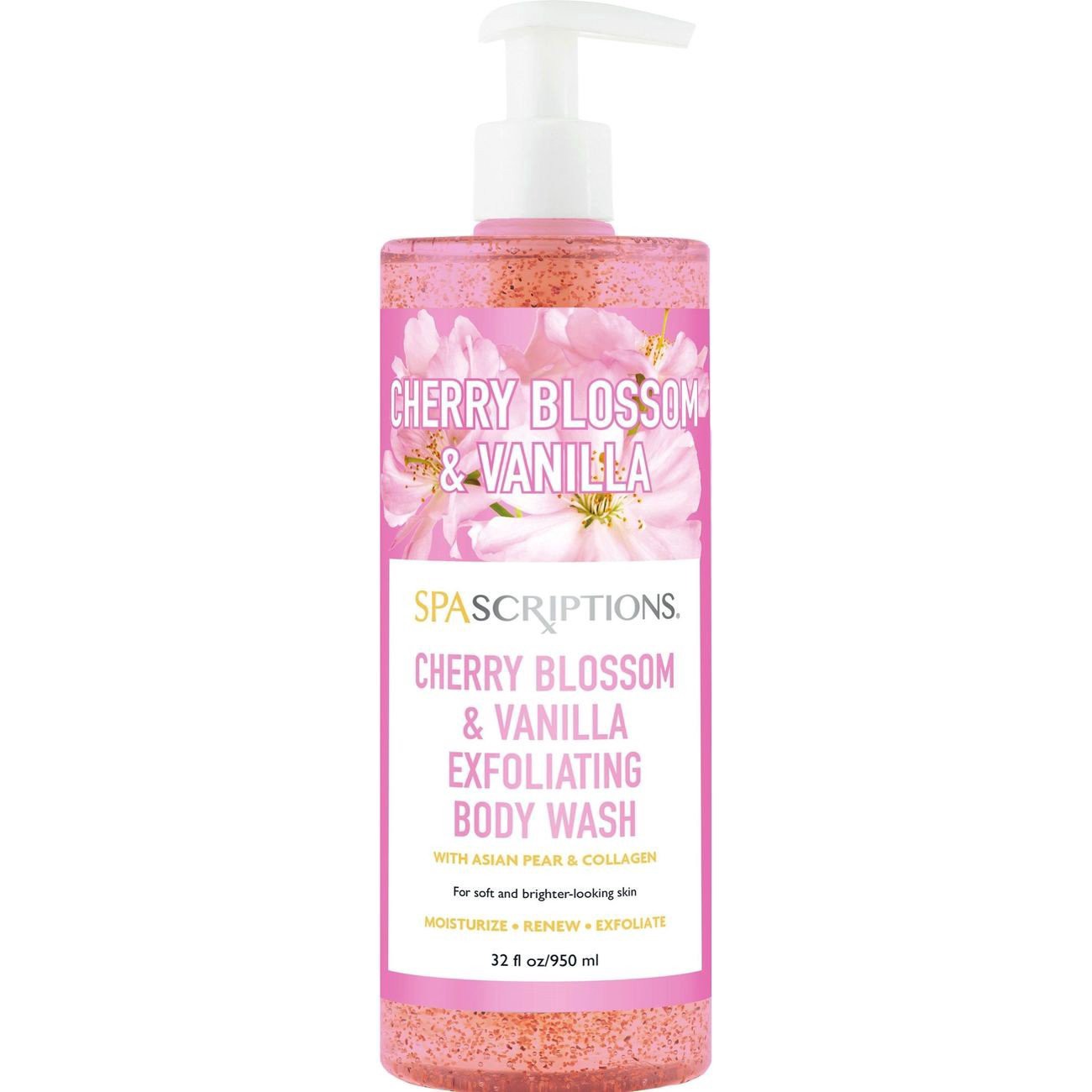 slide 1 of 1, SpaScriptions Exfoliating Body Wash with Collagen - Cherry Blossom & Vanilla, 32 oz