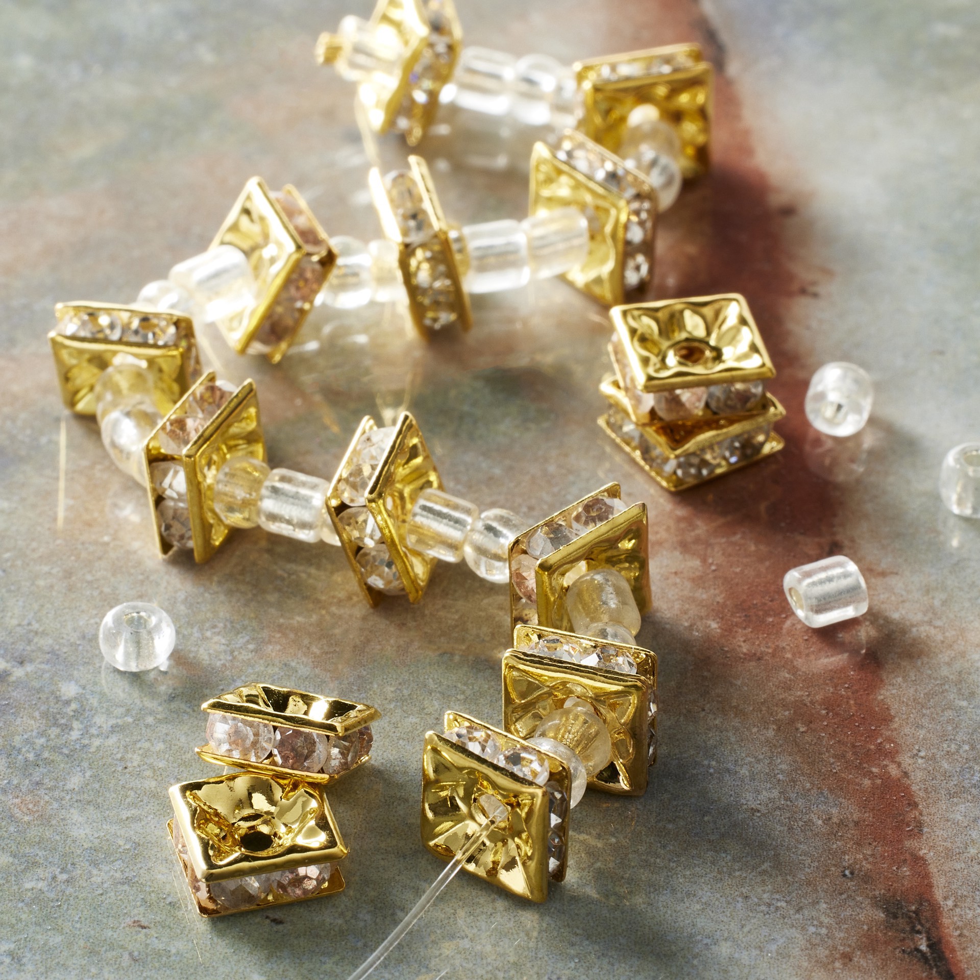slide 2 of 3, Gold Rhinestone Square Rondelle Beads, 8mm By Bead Landing, 8mm