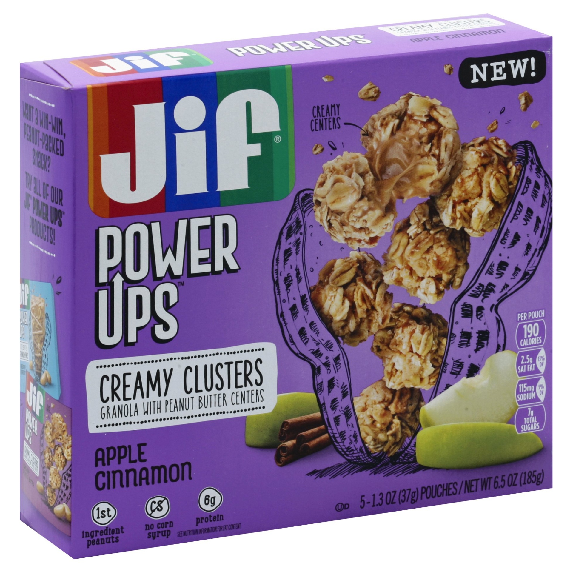 slide 1 of 4, Jif Power Ups Creamy Clusters Granola With Peanut Butter Centers Apple Cinnamon Flavor, 5 ct; 1.3 oz