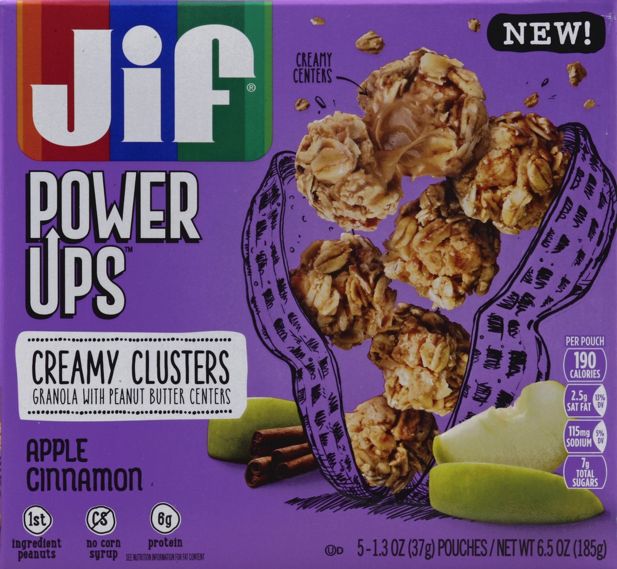 slide 4 of 4, Jif Power Ups Creamy Clusters Granola With Peanut Butter Centers Apple Cinnamon Flavor, 5 ct; 1.3 oz