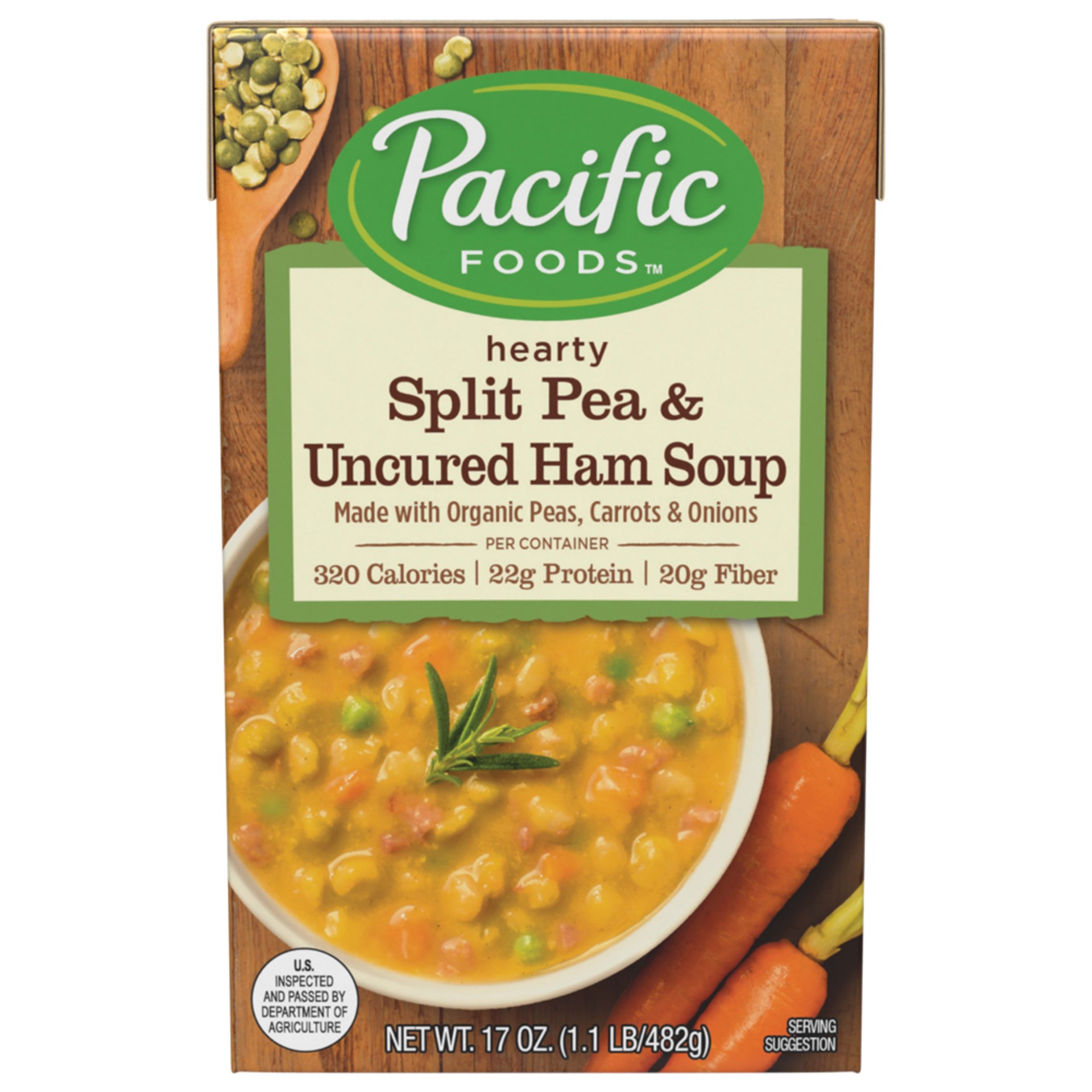 slide 1 of 8, Pacific Foods Split Pea & Uncured Ham Soup, 17oz, 17 oz