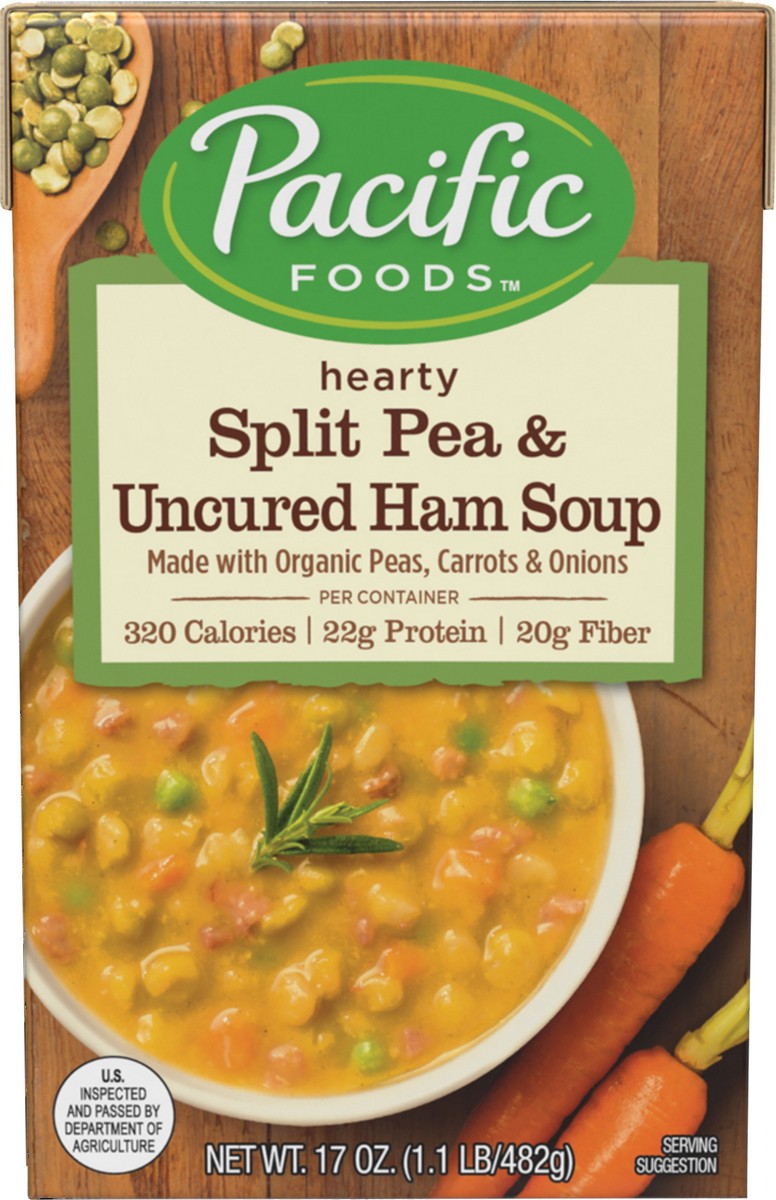 slide 1 of 8, Pacific Foods Split Pea & Uncured Ham Soup, 17oz, 17 oz