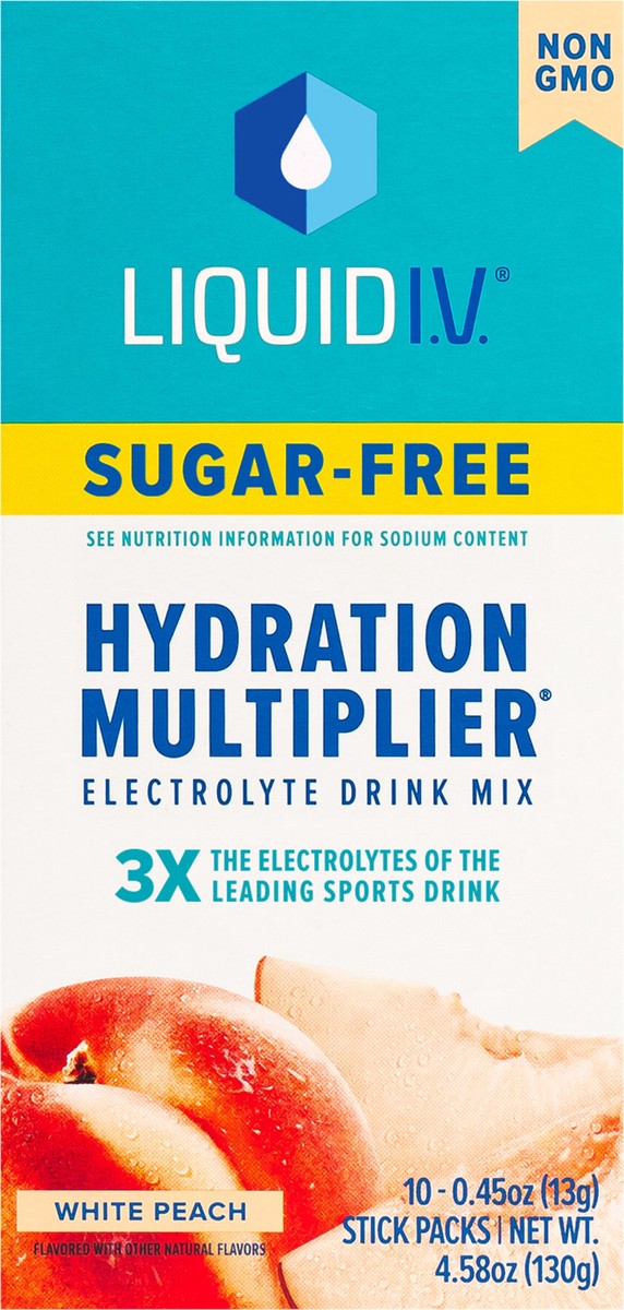 slide 8 of 10, Liquid I.V. Sugar Free Hydration Multiplier Vegan Powder Electrolyte Supplements - White Peach - 0.45oz/10ct, 10 ct