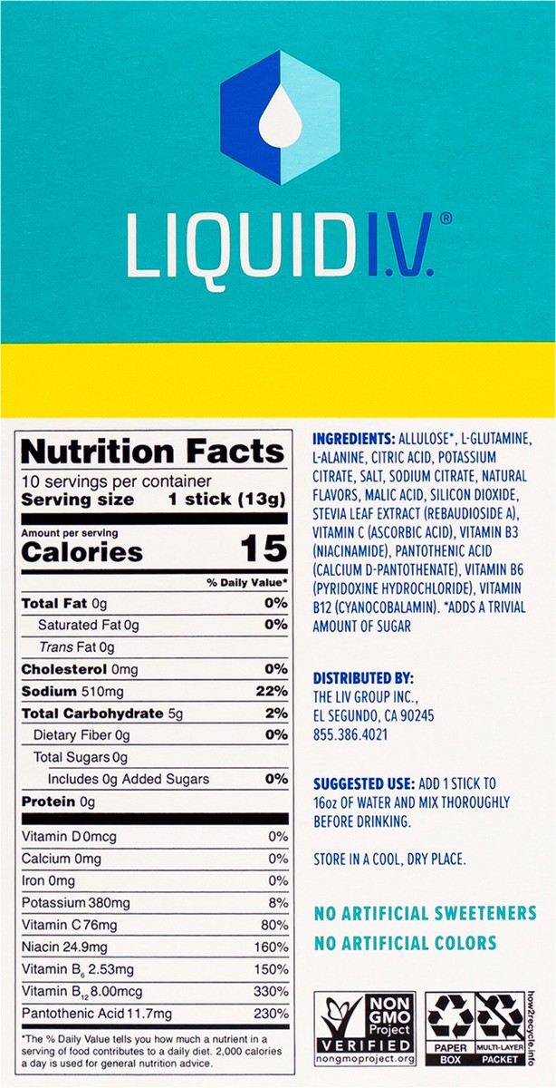 slide 10 of 10, Liquid I.V. Sugar Free Hydration Multiplier Vegan Powder Electrolyte Supplements - White Peach - 0.45oz/10ct, 10 ct