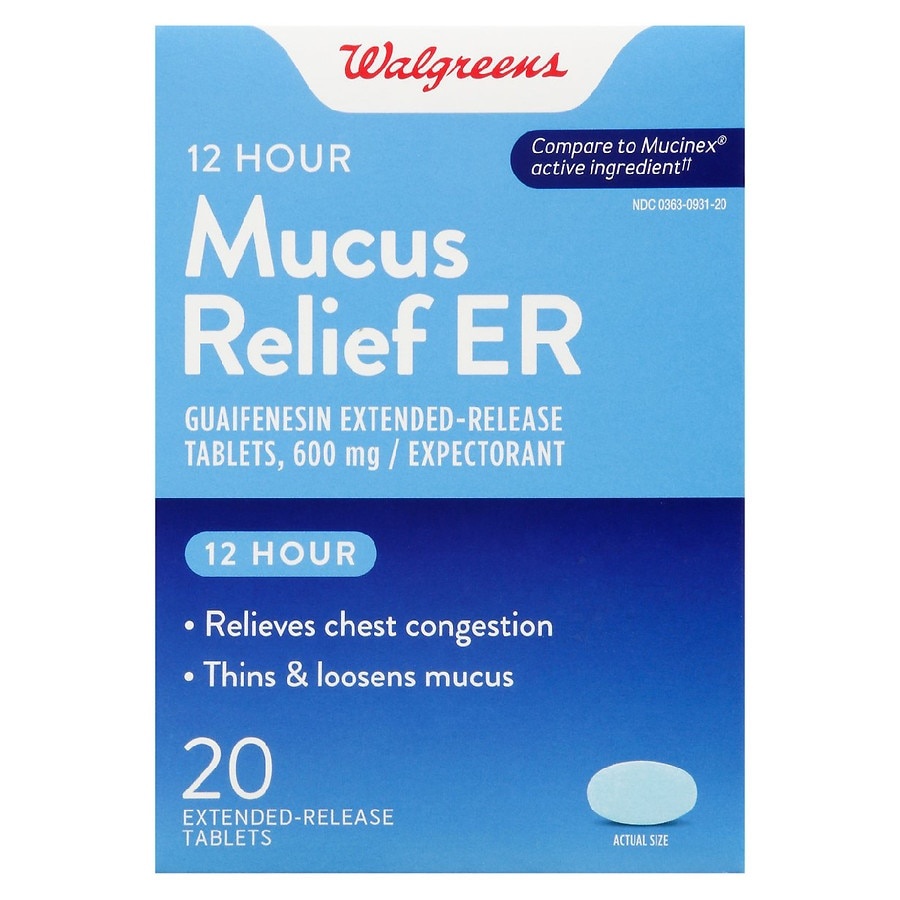 slide 1 of 1, Walgreens Mucus Relief 600mg Tablet, 20 ct