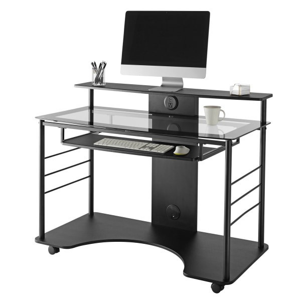 slide 3 of 3, Realspace® 47""W Mobile Tech Desk Workstation, 36-1/16""H x 47-1/4""W x 26""D, Black, 1 ct