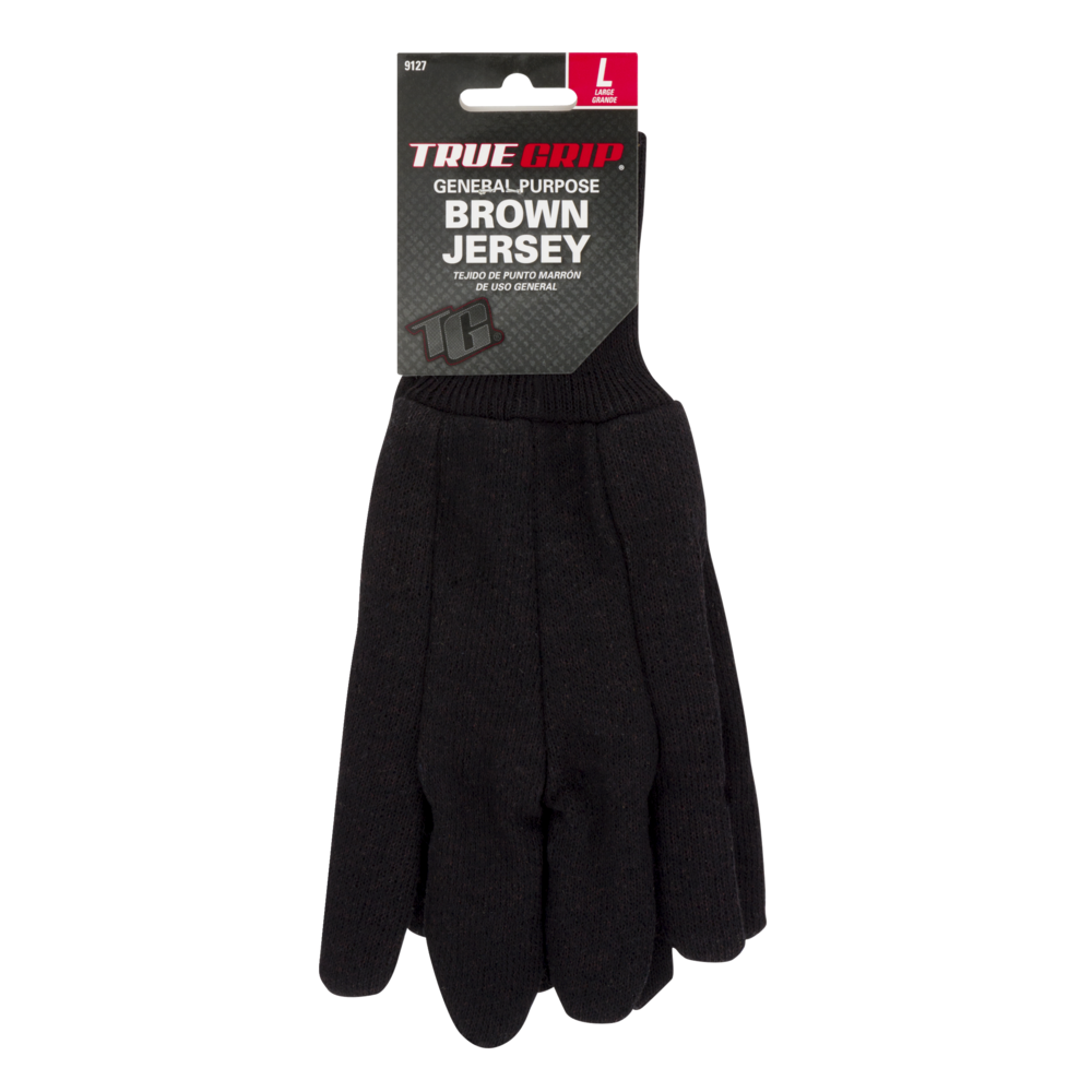 slide 1 of 1, True Grip General Purpose Gloves Brown Jersey Large, 1 ct