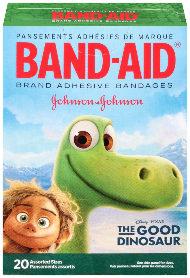 slide 1 of 1, BAND-AID Adhesive Bandages Assorted Sizes Disney Pixar The Good Dinosaur, 20 ct