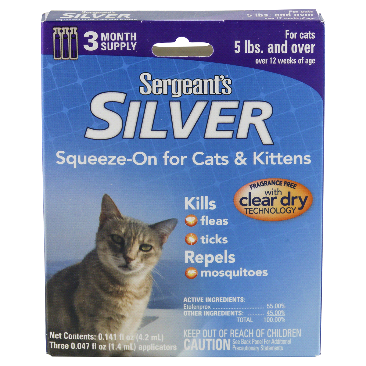 slide 1 of 1, Sergeant's Silver Flea & Tick Squeeze-On for Cats & Kittens, 3 ct