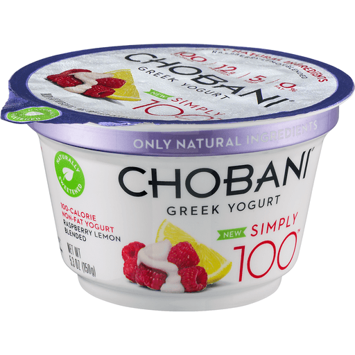 slide 4 of 8, Chobani Simply 100 Non-Fat Greek Yogurt, Raspberry Lemon Blended, 5.3 oz