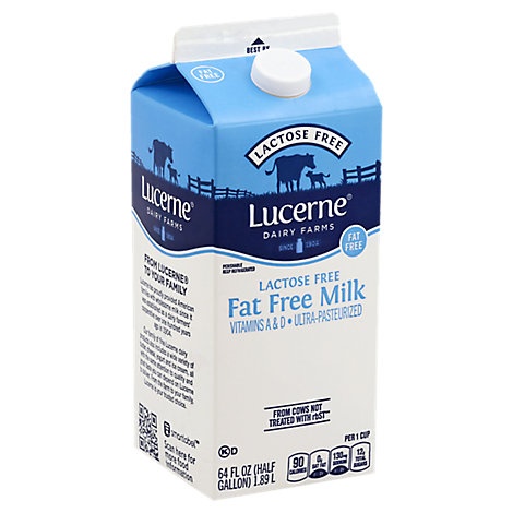 slide 1 of 1, Lucerne Fat Free Milk Lactose Free, 64 fl oz