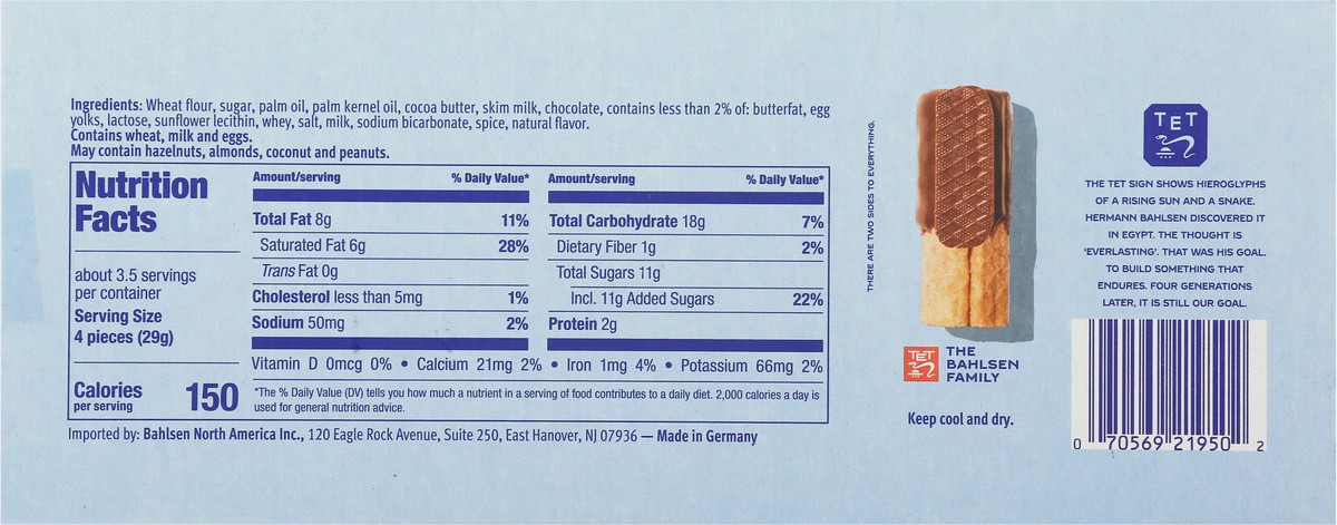 slide 7 of 13, Bahlsen Waffeletten Rolled Wafer, Milk Chocolate, 3.5 oz